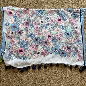 NWT Kate Spade Blue, Pink & White Floral Scarf approx 78”x18” Pashmina size